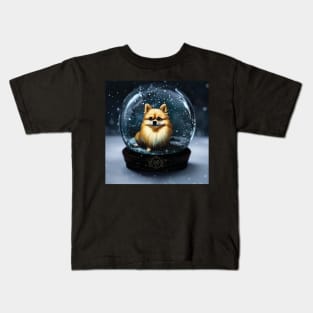 Pomeranian Dog in a Snow Globe Kids T-Shirt